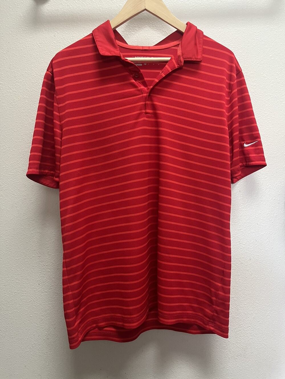 Nike Golf Icon Stripe Polo Mens M Red Dri-FIT Standard Fit performance